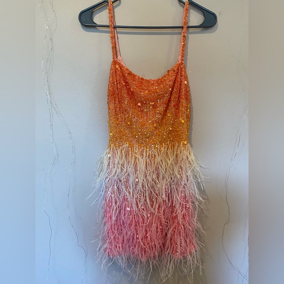 Nadine Merabi Cassie Sunset Feather Mini Dress - Picture 8 of 11
